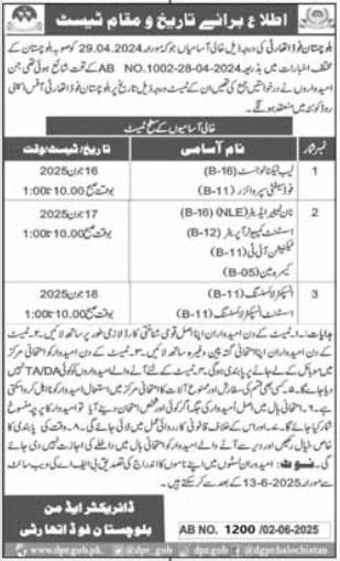 Balochistan Food Authority BFA Quetta Jobs Interview 2025 – Food Department Balochistan Jobs 2025 — original advertisement