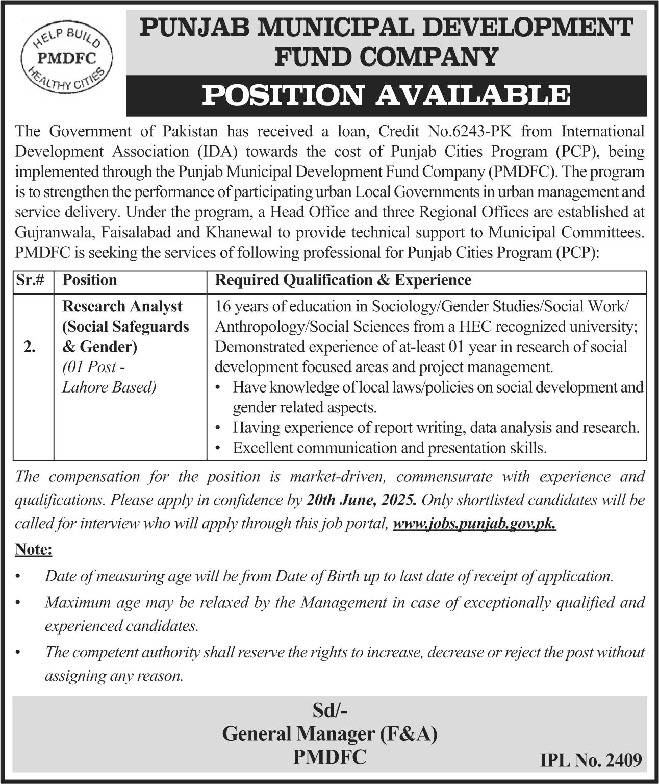 Punjab Municipal Development Fund Company PMDFC Jobs 2025 Jobs 2025 — original advertisement