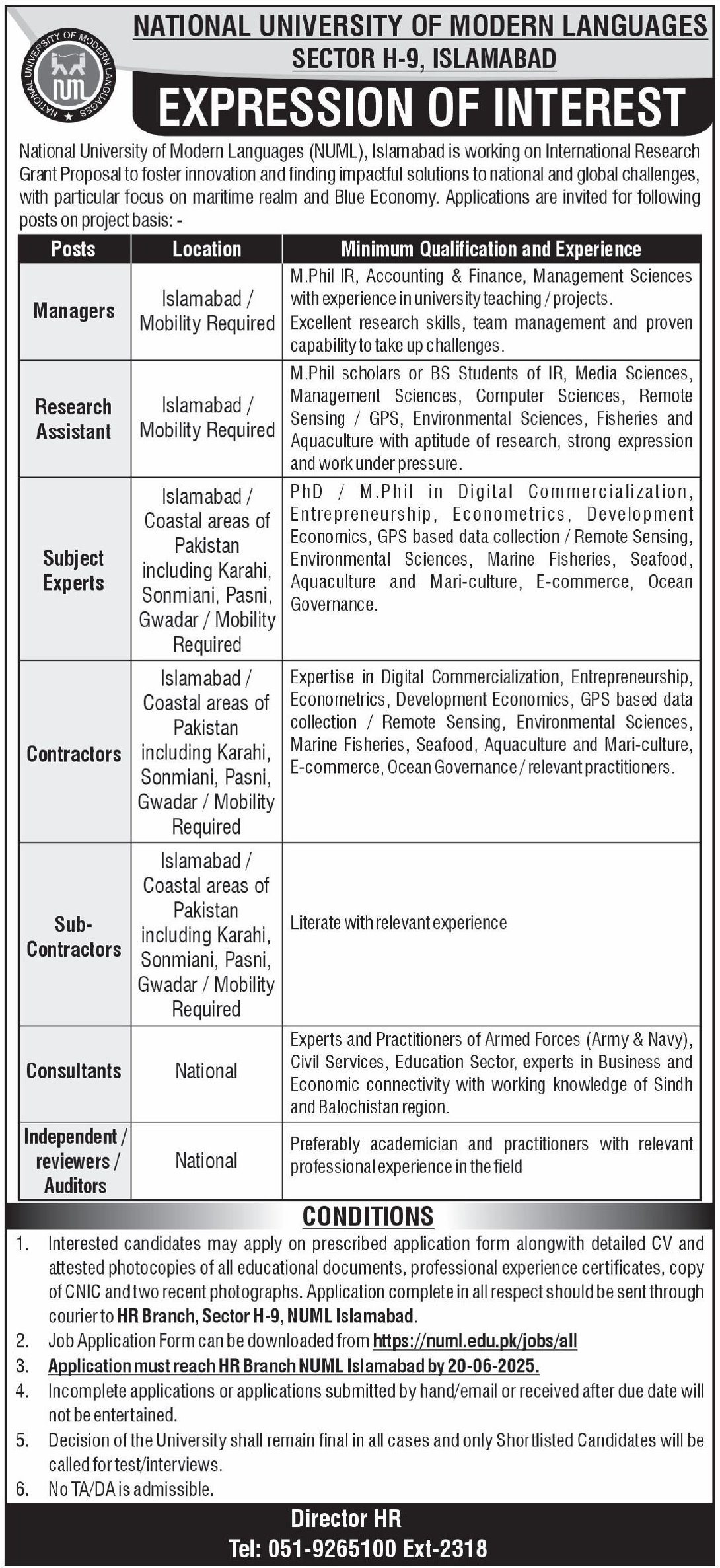 National University Of Modern Languages NUML Jobs 2025 – National University of Modern Languages Islamabad Jobs 2025 — original advertisement