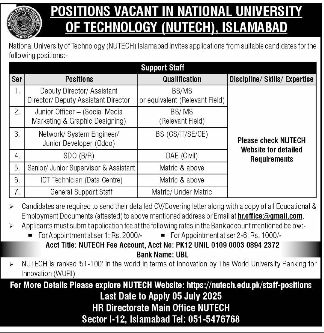 National University Of Technology NUTECH Islamabad Jobs 2025 Jobs 2025 — original advertisement