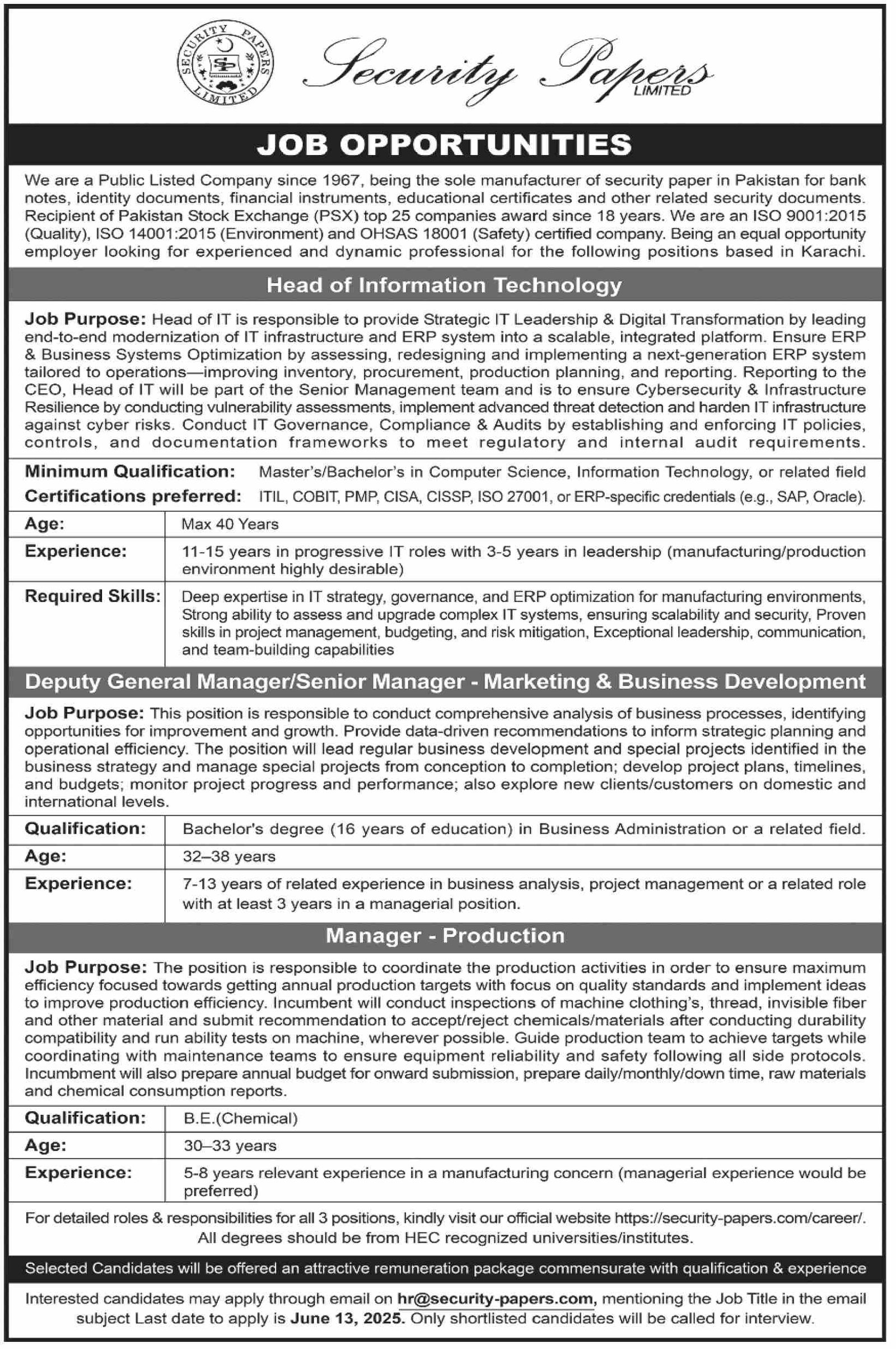 Public Listed Company Karachi Jobs 2025 – Private Company Jobs 2025 — original advertisement