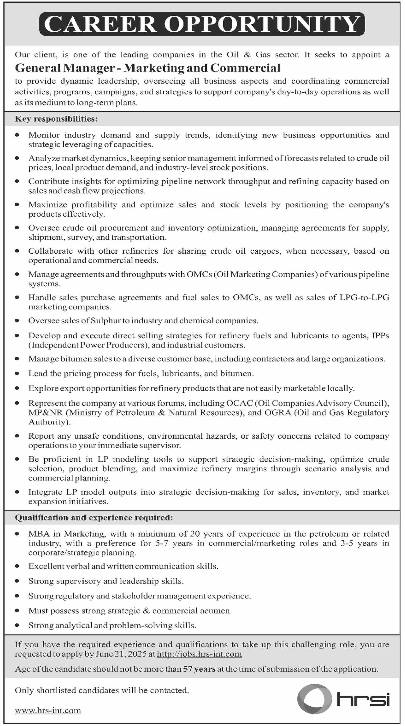 Human Resource Solution International HRSI Karachi Jobs 2025 – HRSG People and Business karachi Jobs 2025 — original advertisement