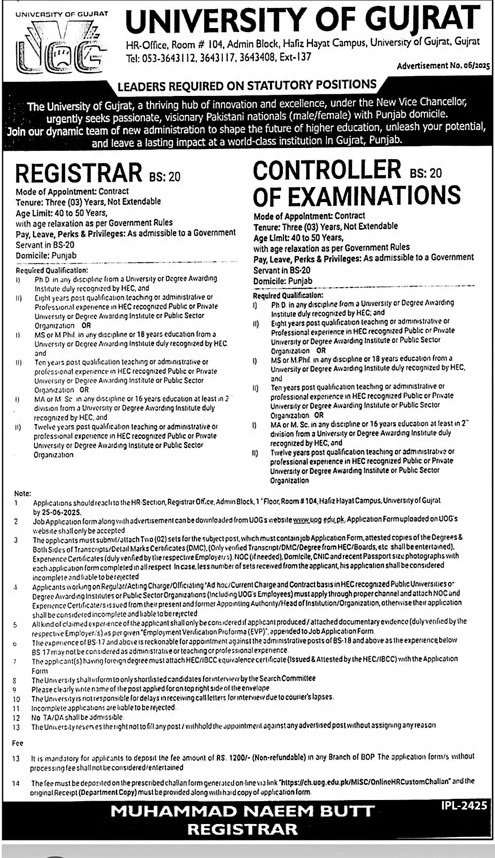 University of Gujrat Punjab Jobs 2025 Jobs 2025 — original advertisement