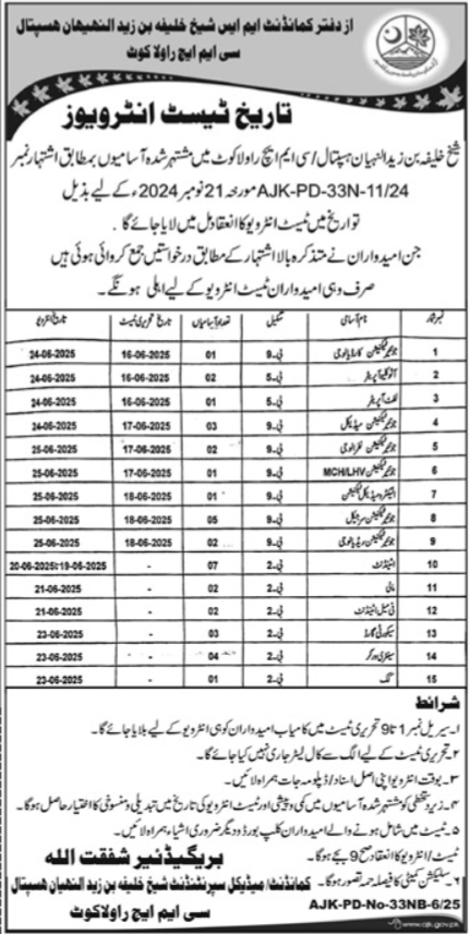 Sheikh Khalifa Bin Zayed Al Nahyan Hospital Rawalakot Jobs – H.H Sheikh Khalifa Public School Jobs 2025 — original advertisement