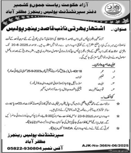AJK Rangers Police Muzaffarabad Job 2025 – Ajk Police Jobs 2025 — original advertisement