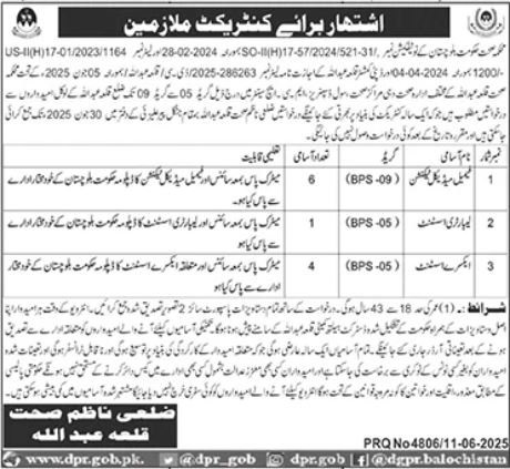 Health Department Killa Abdullah Jobs 2025 – Health Department Balochsitan Jobs 2025 — original advertisement