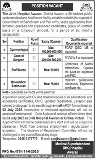 Joint Hospital Awaran Jobs 2025 Jobs 2025 — original advertisement