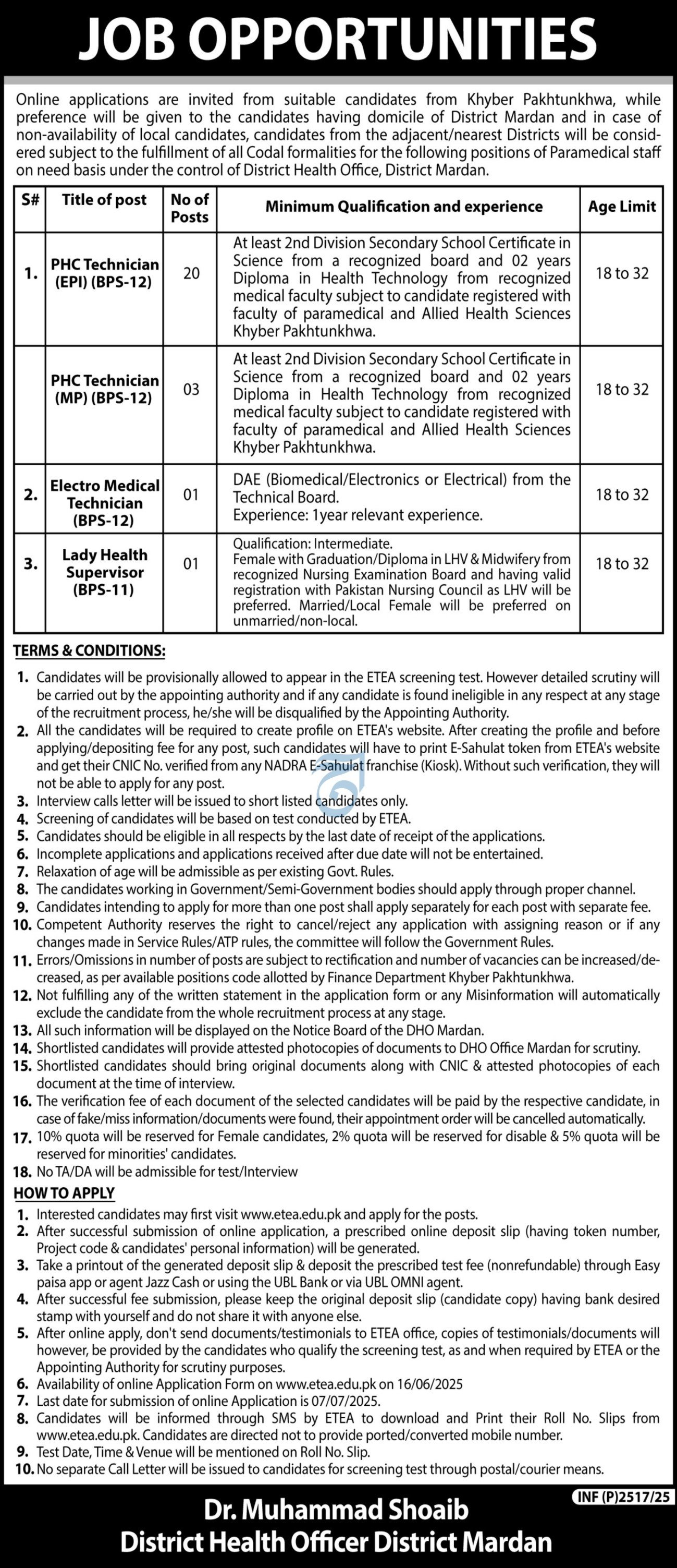 District Health Office District Mardan Jobs 2025 – Health Department KPK Jobs 2025 — original advertisement