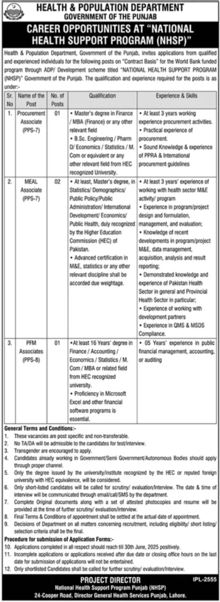 Health & Population Department Lahore Jobs 2025 – Population Welfare Department Punjab Jobs 2025 — original advertisement