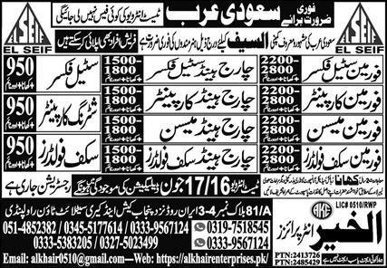 Chargehand Mason & Chargehand Carpenter Jobs 2025 – Al Khair Enterprises Jobs 2025 — original advertisement