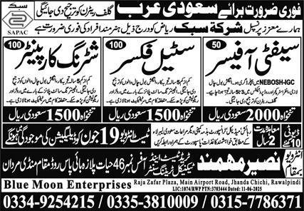 Safety Officer & Shuttering Carpenter Jobs 2025 – Blue Moon Enterprises Jobs 2025 — original advertisement