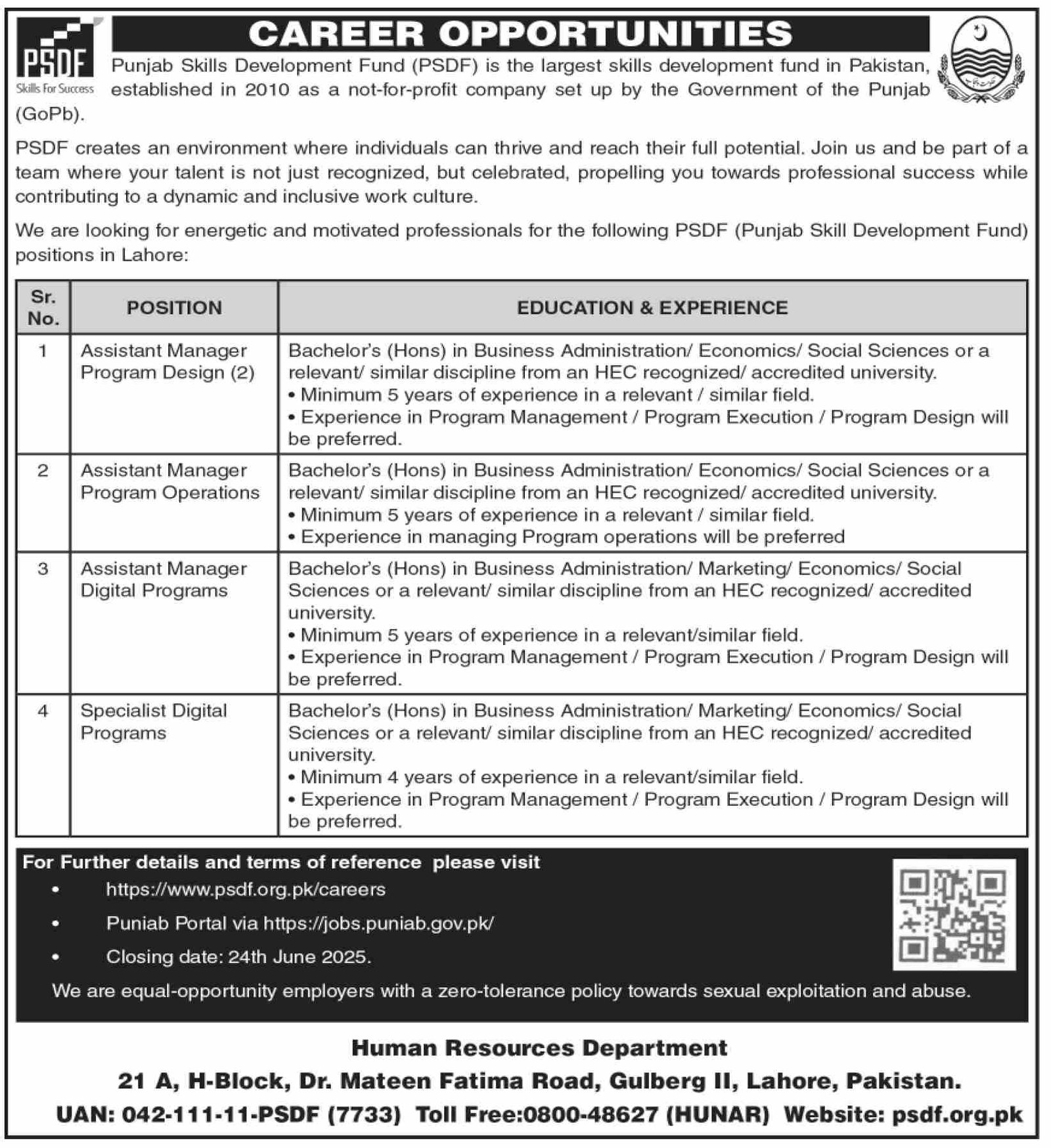 Punjab Skill Development Fund PSDF Lahore Jobs 2025 – Punjab Skills Development Fund Jobs 2025 — original advertisement
