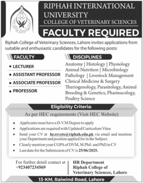 Riphah International University Lahore Punjab Jobs 2025 Jobs 2025 — original advertisement