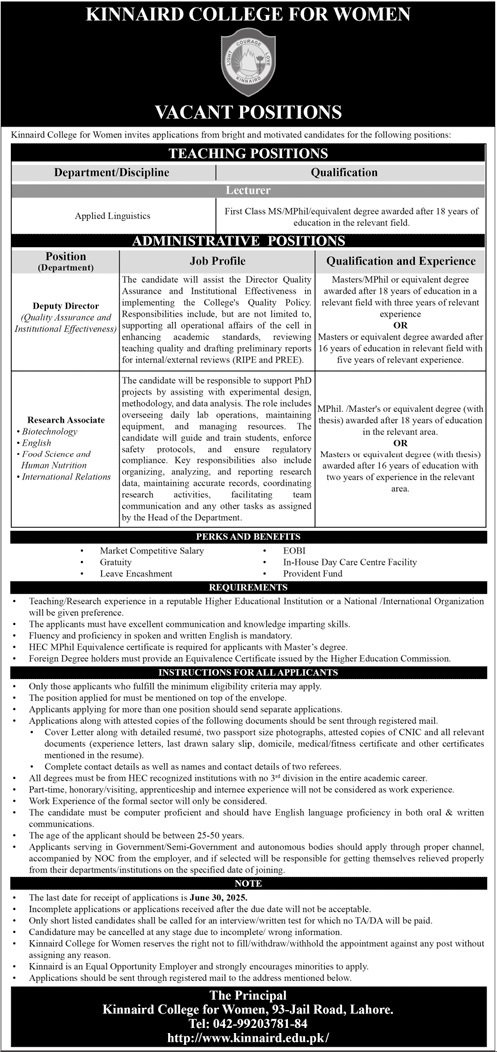 Kinnarid College For Women Jobs 2025 – King Edward Medical University Lahore Jobs 2025 — original advertisement