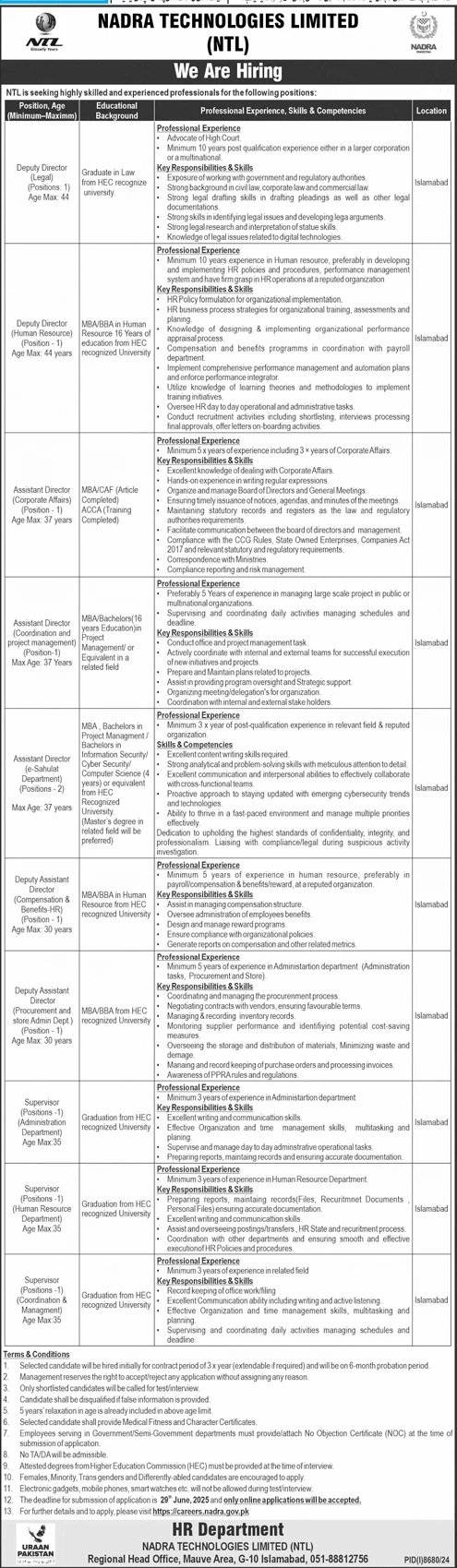 Nadra Technologyies Limited Jobs 2025 – Nadra Technologies Limited Jobs 2025 — original advertisement