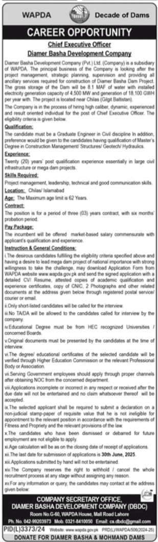 Water And Power Development Authority WAPDA Lahore Job 2025 Jobs 2025 — original advertisement