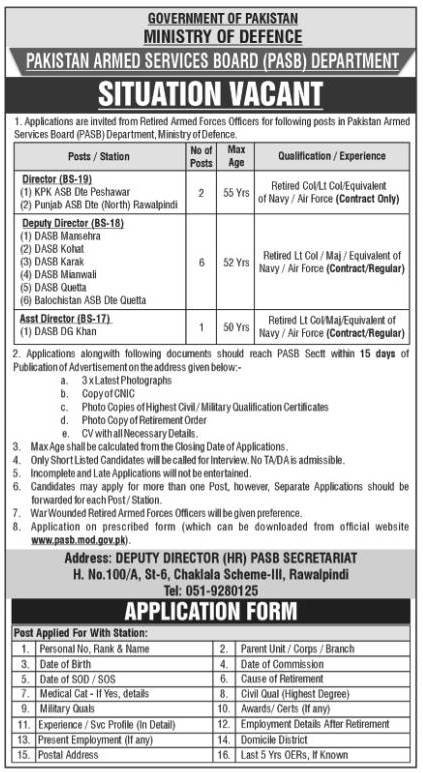 Pakistan Armed Service Board Department Jobs 2025 – Pakistan Army Jobs 2025 — original advertisement