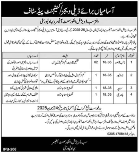 Government Organization Bahawalpur Jobs 2025 – Public Sector Organization Jobs 2025 — original advertisement