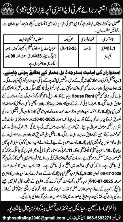 Tehsil Headquarter Hospital THQ Liaquatpur Jobs 2025 Jobs 2025 — original advertisement