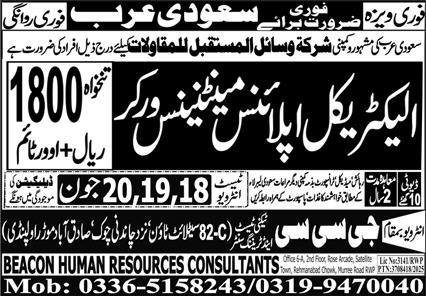 Electrical Appliance Maintenance Worker Jobs 2025 – GCC Techni Test & Training Center Telecom Jobs 2025 — original advertisement