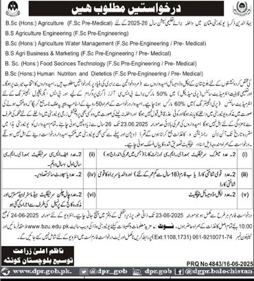Admission Open in Bahauddin Zakariya University Multan 2025 Admissions 2025 — original advertisement