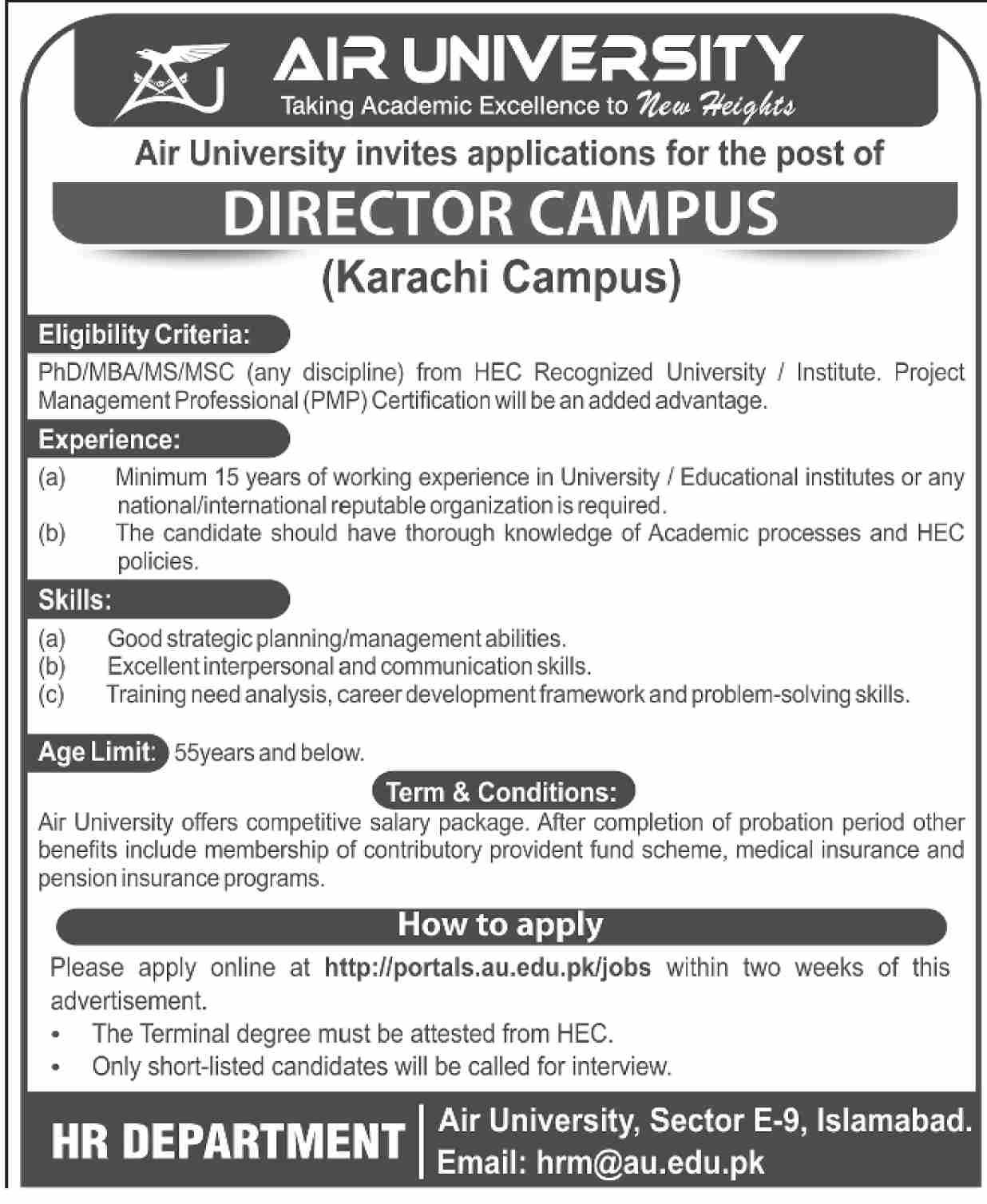 Air University Karachi Campus Jobs 2025 – Air University Multan Campus Jobs 2025 — original advertisement
