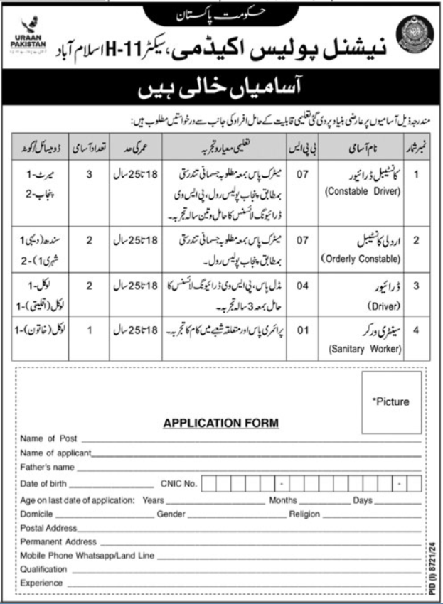 National Police Academy Islamabad Jobs 2025 Jobs 2025 — original advertisement