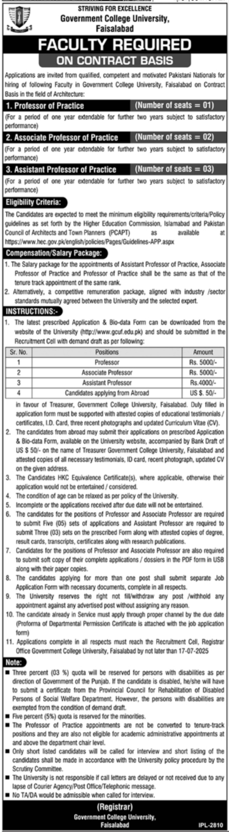 Government College University Faisalabad GCUF Jobs 2025 Jobs 2025 — original advertisement