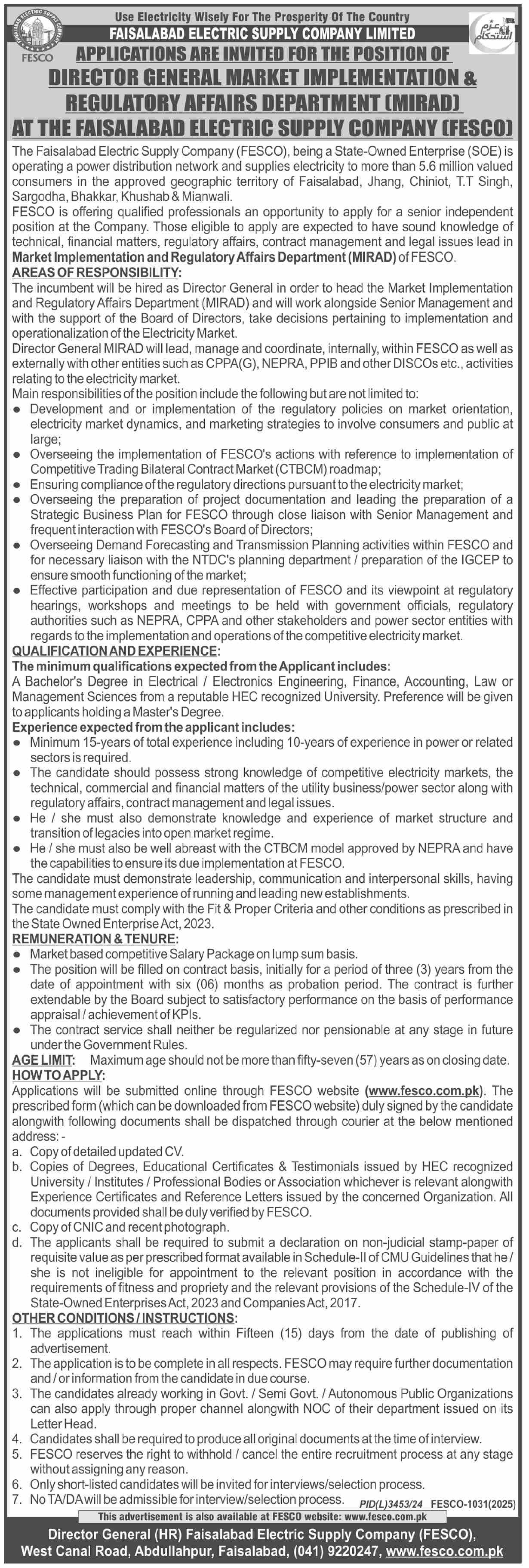 Faisalabad Electric Supply Company Limited Jobs 2025 Jobs 2025 — original advertisement