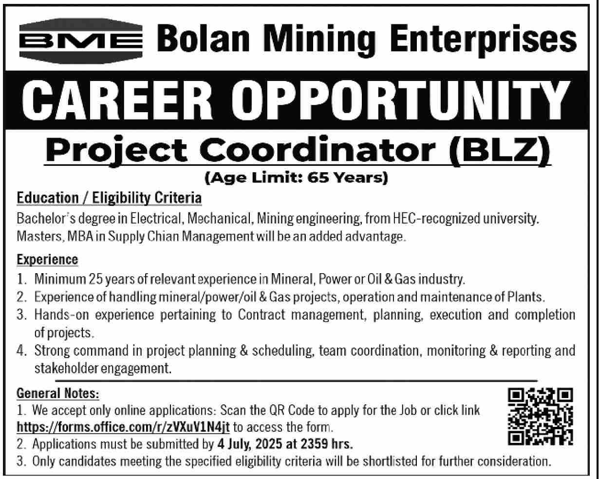 Bolan Mining Enterprises Karachi Jobs 2025 Jobs 2025 — original advertisement