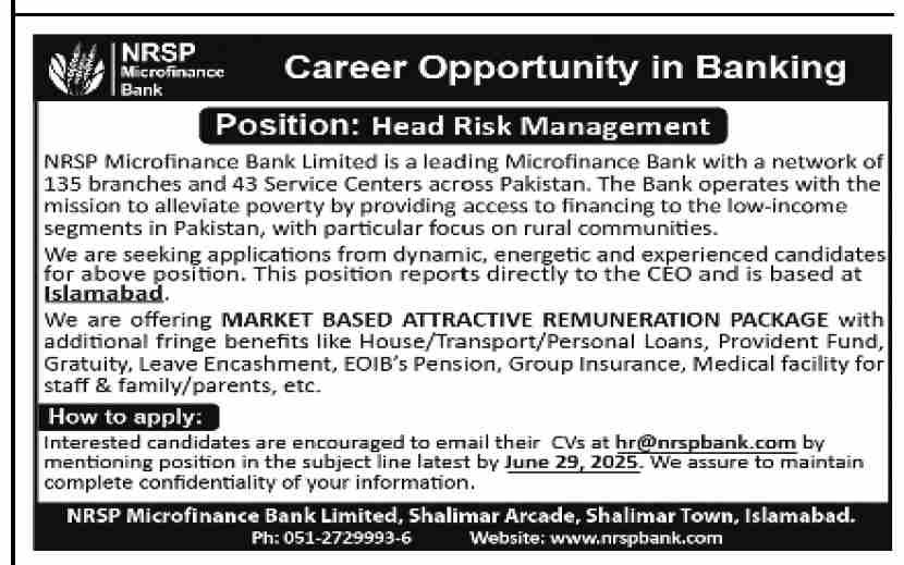 NRSP Microfinance Bank Limited Islamabad Jobs 2025 – National Rural Support Program NRSP Jobs 2025 — original advertisement