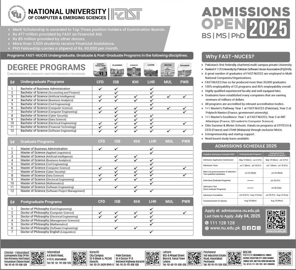 Admission Open in Fast National University of Comuter 2025 – FAST - National University of Computer & Emerging Sciences Admissions 2025 — original advertisement