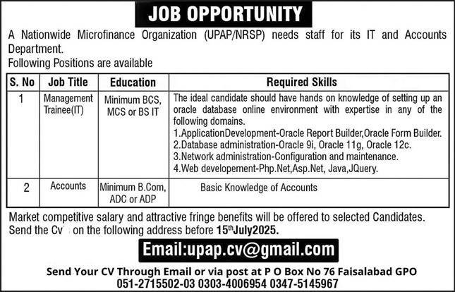 NationWide Microfinance Organization Jobs 2025 – Public Sector Organization Jobs 2025 — original advertisement