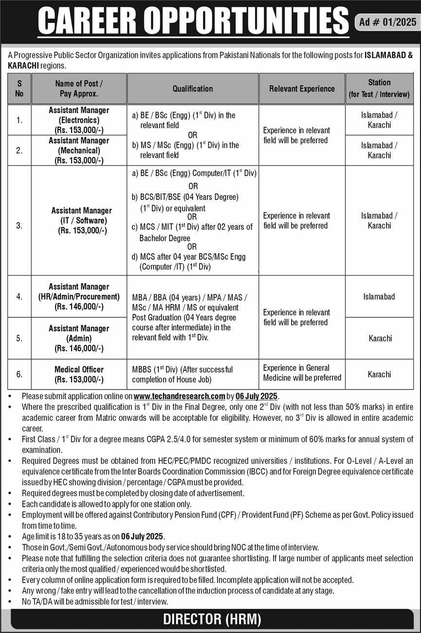 Public Sector Organization Islamabad Jobs 2025 Jobs 2025 — original advertisement