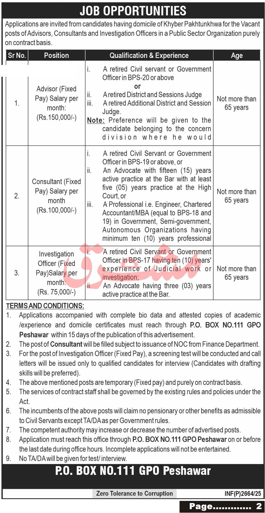 Public Sector Organization Peshawar Jobs 2025 Jobs 2025 — original advertisement