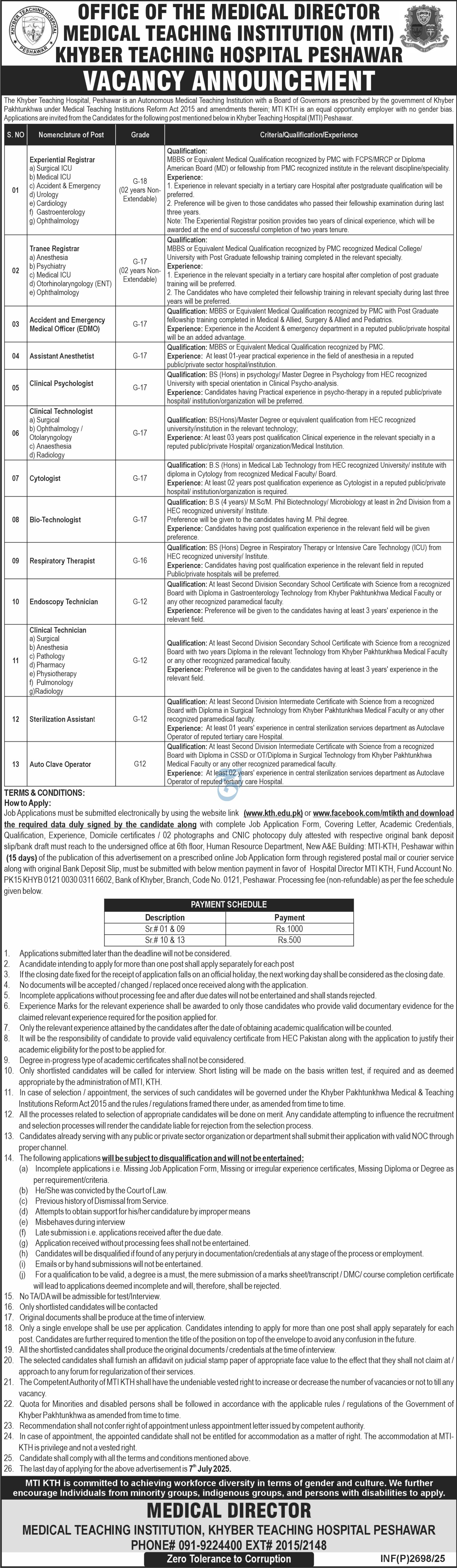 Medical Teaching Institution MTI Peshawar Jobs 2025 – Medical Teaching Institute MTI Khyber Teaching Hospital Peshawar Kpk Jobs 2025 — original advertisement