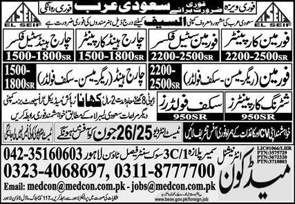 Forman Carpanter And Forman Jobs in Saudia Arabia 2025 – Medcon International Jobs 2025 — original advertisement