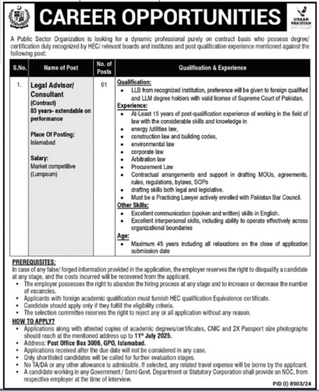 Public Sector Organization Islamabad Job 2025 Jobs 2025 — original advertisement