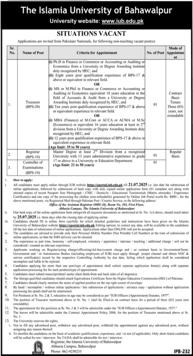 The Islamia University Of Bahawalpur Jobs 2025 – Islamia University Bahawalpur Jobs 2025 — original advertisement