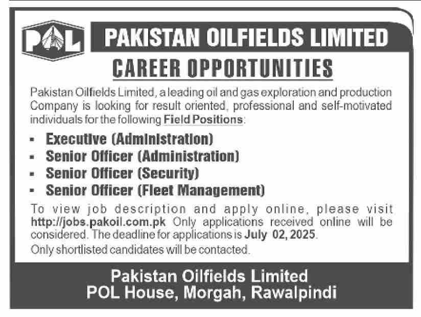 Pakistan Oilfields Limited POL Rawalpindi Jobs 2025 Jobs 2025 — original advertisement