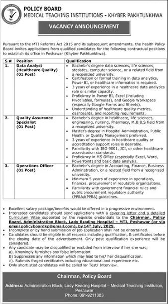 Medical Teaching Institution MTI Peshawar Jobs 2025 – Medical Teaching Institute MTI Khyber Teaching Hospital Peshawar Kpk Jobs 2025 — original advertisement