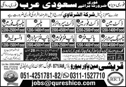 Insulator & Duct Foreman Jobs 2025 In Saudi Arabia – Qureshi Manpower Bureau Jobs 2025 — original advertisement