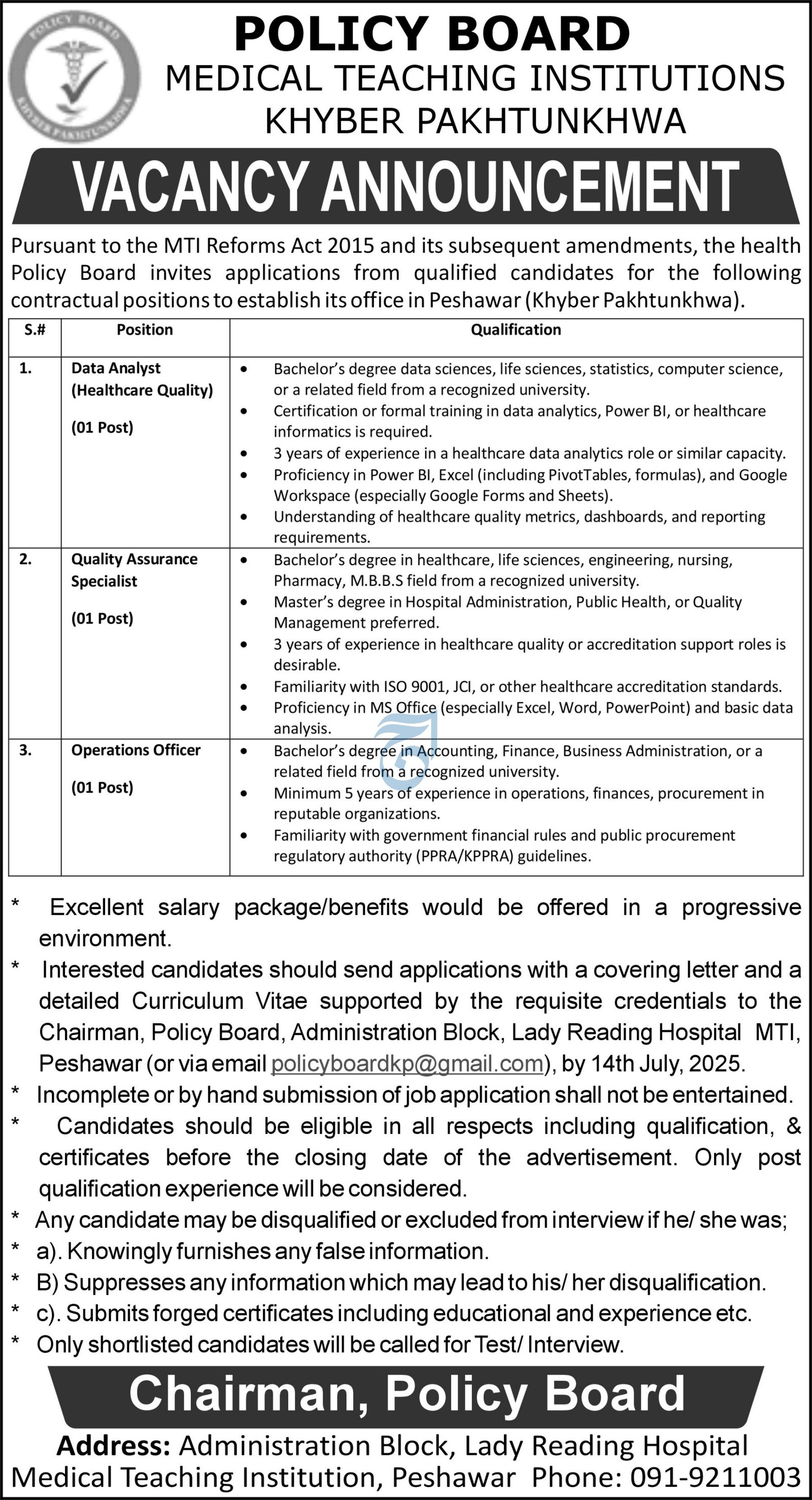 Medical Teaching Institution MTI KPK Jobs 2025 – Medical Teaching Institute MTI Khyber Teaching Hospital Peshawar Kpk Jobs 2025 — original advertisement