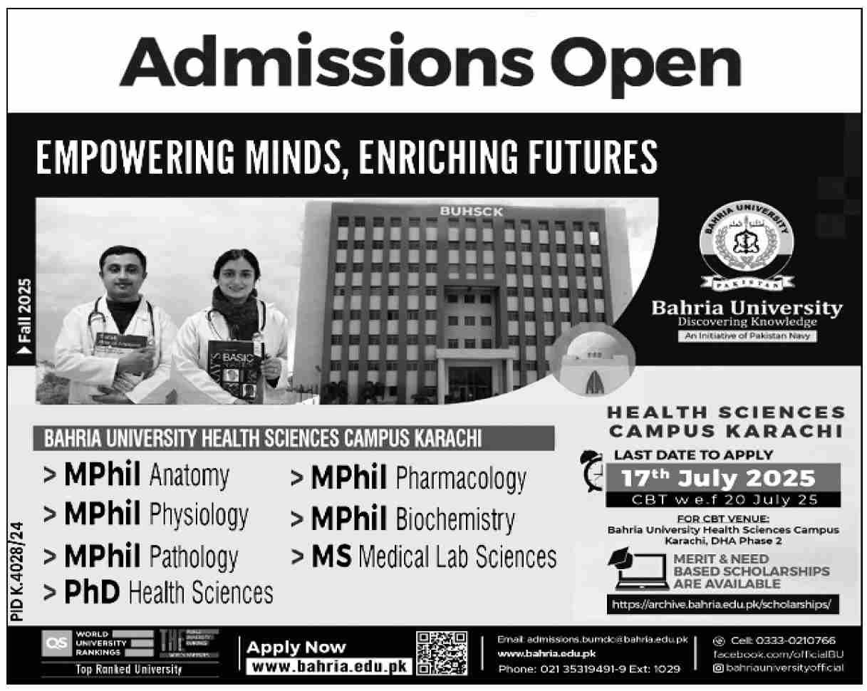 Admission Open in Bahria University Karachi Campus Admissions 2025 — original advertisement