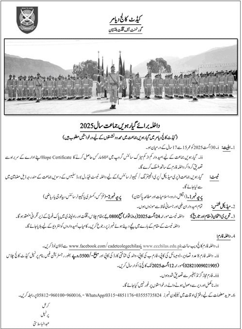 Admission Open in Cadet College Dehimer Gilgit Baltistan – Govt of Azad Kashmir Admissions 2025 — original advertisement