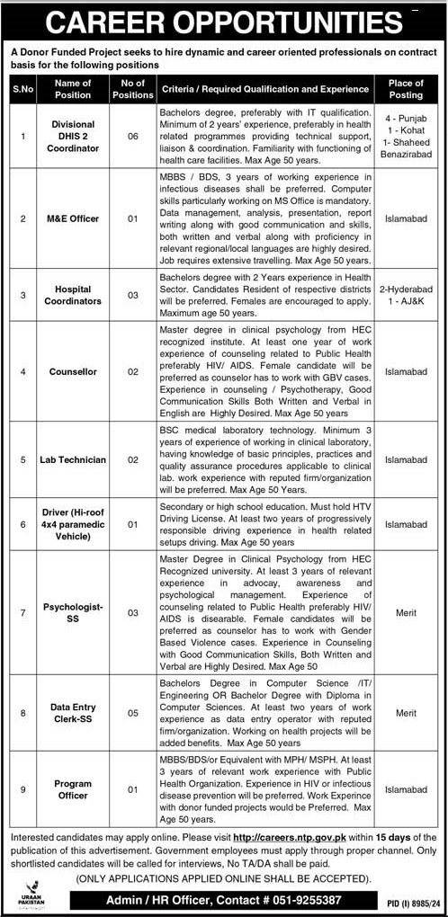 Donor Funder Project Islamabad Jobs 2025 – Public Sector Organization Jobs 2025 — original advertisement