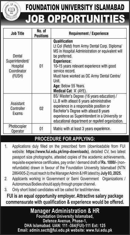Foundation Unrsity Islamabad Jobs 2025 – Foundation University islamabad Jobs 2025 — original advertisement