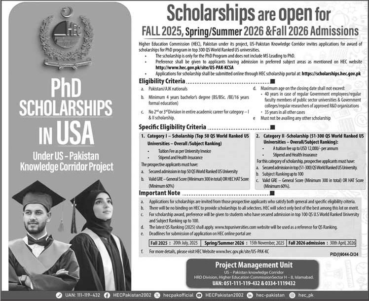 Phd Schlorship in USA 2025 – Higher Education Commission Islamabad Jobs 2025 — original advertisement
