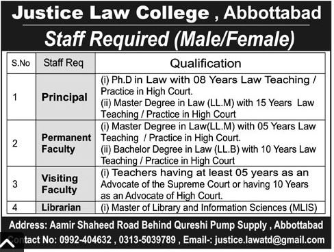 Justice Law College Abbottabad Jobs 2025 – Law and Justice Commission of Pakistan Jobs 2025 — original advertisement