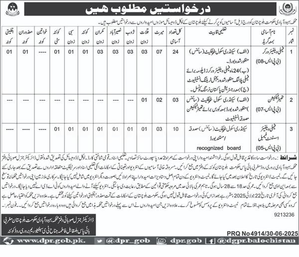 Population Welfare Department Jobs 2025 – Population Welfare Department Balochistan Jobs 2025 — original advertisement